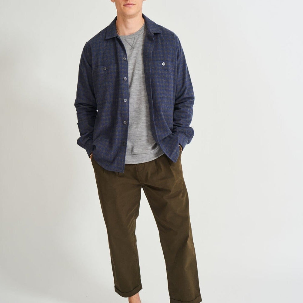 Recycled Italian Flannel Navy & Grey Check Double Pocket shirt