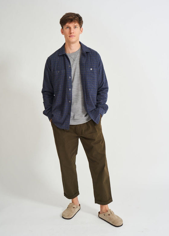 Recycled Italian Flannel Navy & Grey Check Double Pocket shirt