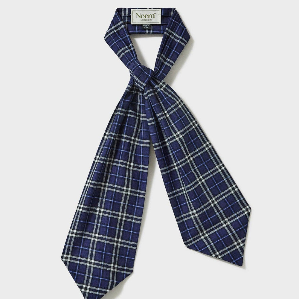 Recycled Italian Flannel Navy & Grey Check Modern Cravat