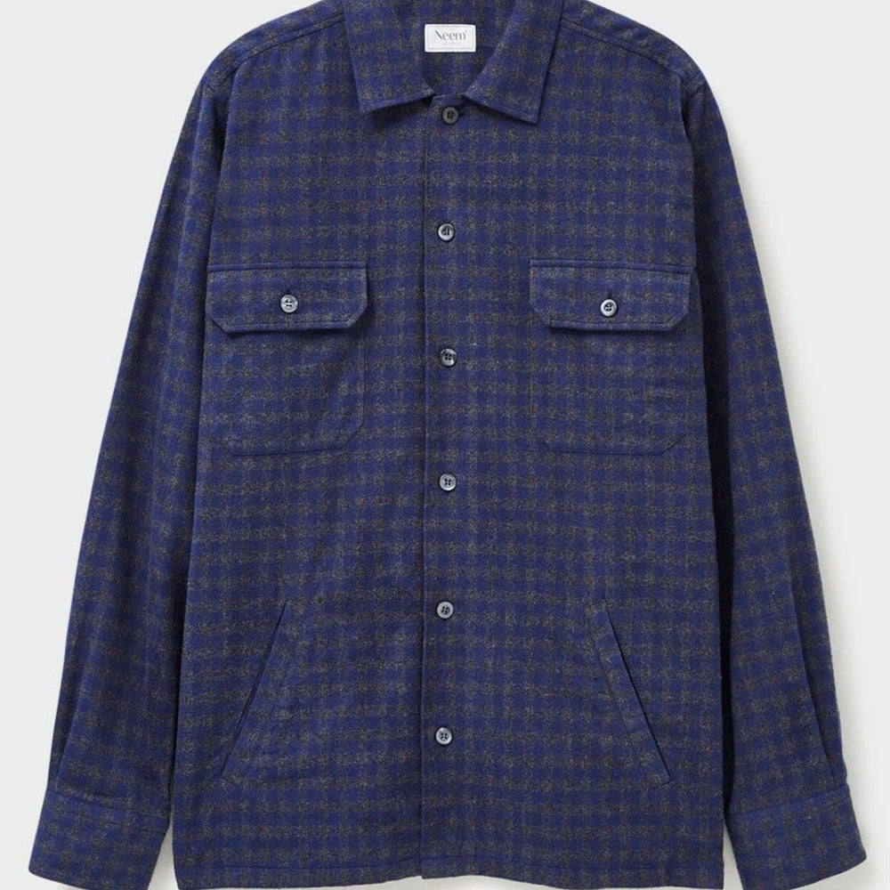 Recycled Italian Flannel Navy & Grey Check Piccadilly Overshirt