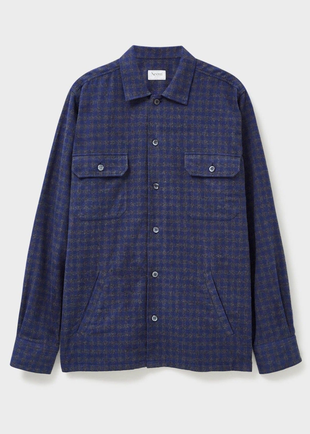 Recycled Italian Flannel Navy & Grey Check Piccadilly Overshirt