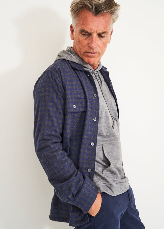 Recycled Italian Flannel Navy & Grey Check Piccadilly Overshirt