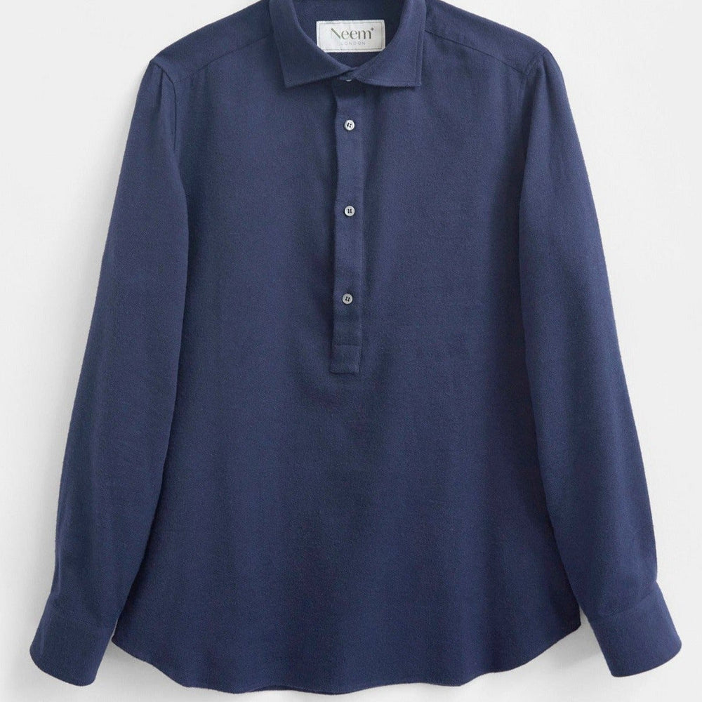 Recycled Italian Flannel Navy Popover Shirt