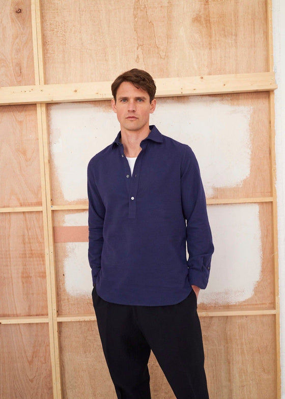 Recycled Italian Flannel Navy Popover Shirt