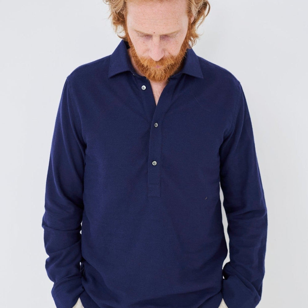 Recycled Italian Flannel Navy Popover Shirt