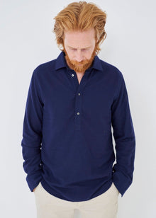  Recycled Italian Flannel Navy Popover Shirt