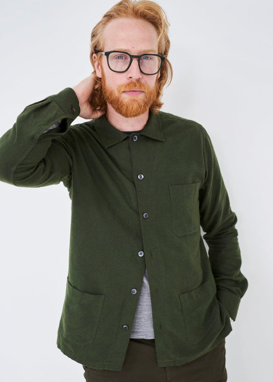 Recycled Italian Green Flannel Shirt Jacket