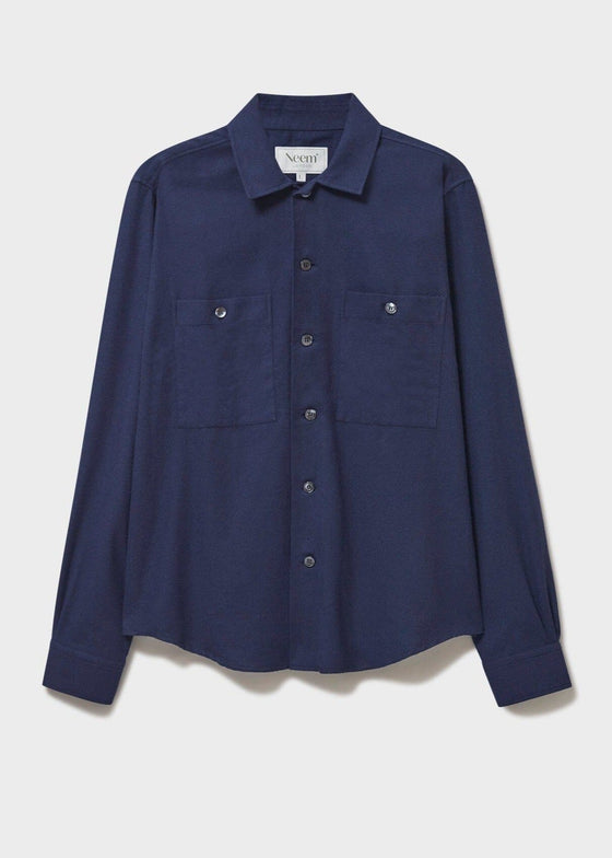 Recycled Italian Navy Flannel Double Pocket Shirt