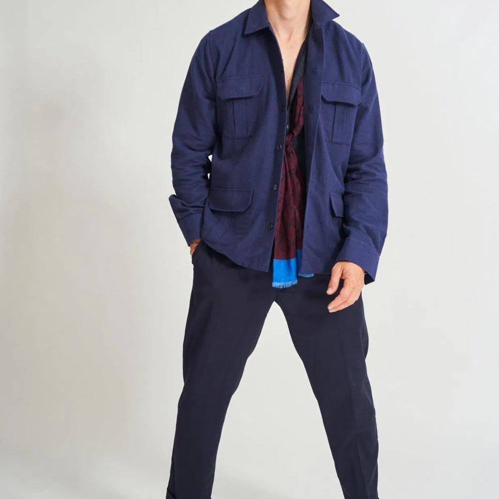 
                  
                    Recycled Italian Navy Flannel Overshirt
                  
                