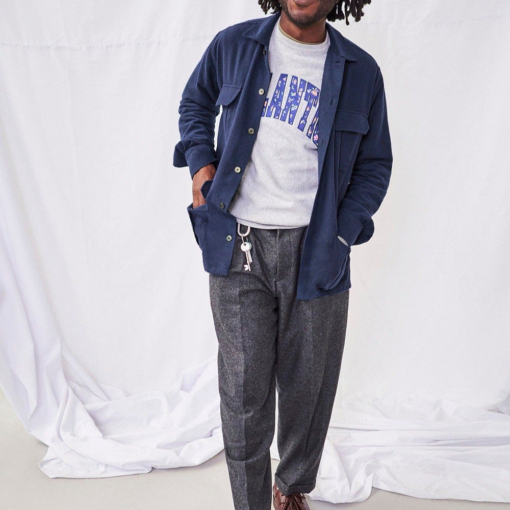 
                  
                    Recycled Italian Navy Flannel Overshirt
                  
                