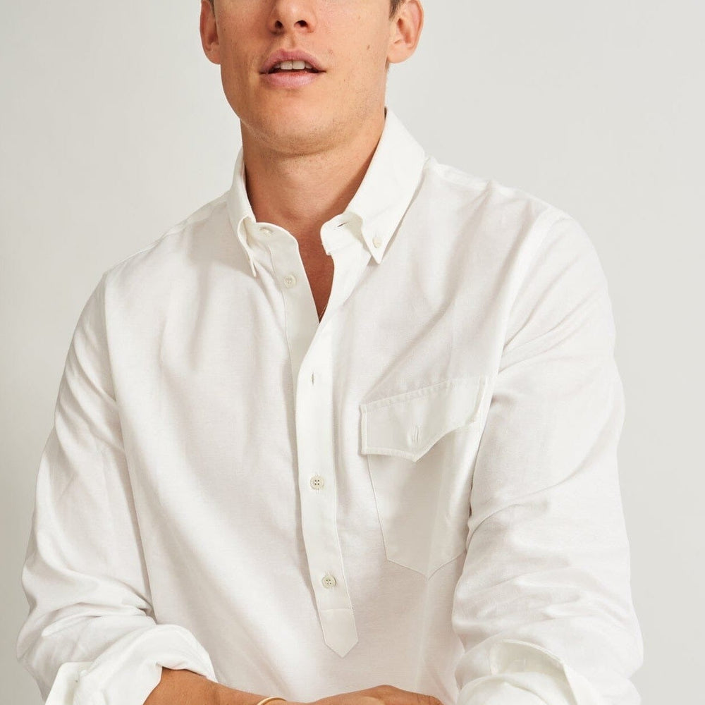 
                  
                    Recycled Italian White Oxford Modern Button-down Popover Shirt
                  
                