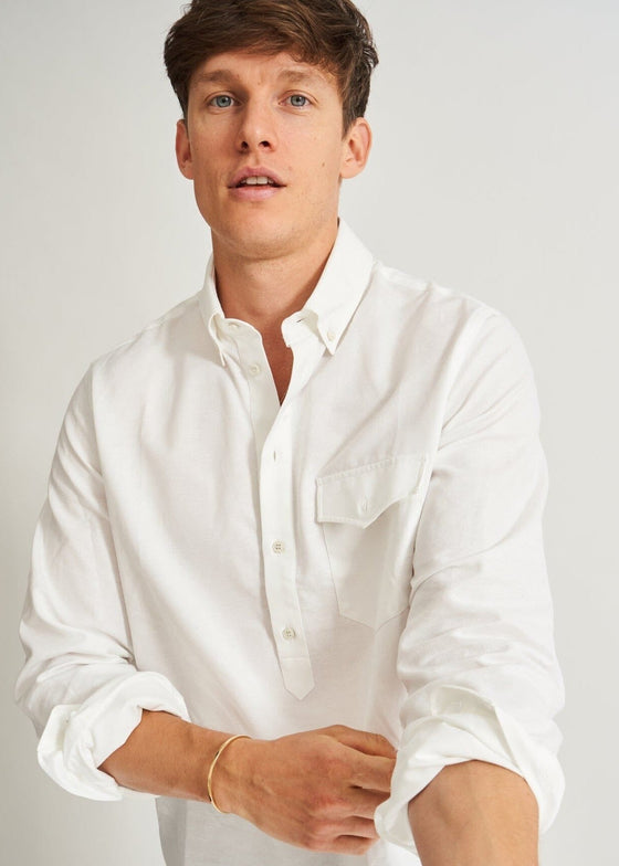 Recycled Italian White Oxford Modern Button-down Popover Shirt