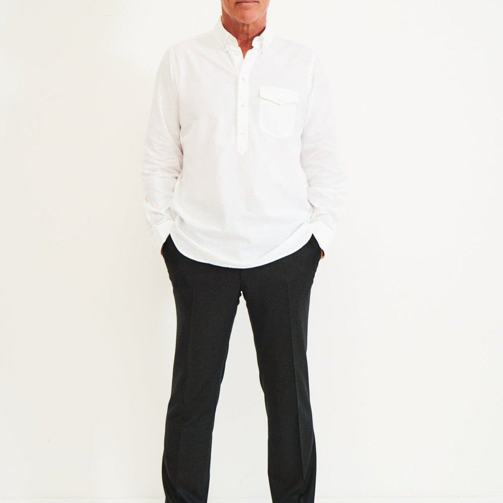 
                  
                    Recycled Italian White Oxford Modern Button-down Popover Shirt
                  
                