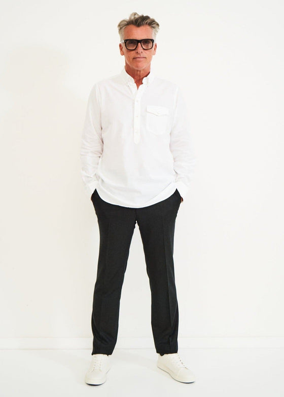 Recycled Italian White Oxford Modern Button-down Popover Shirt