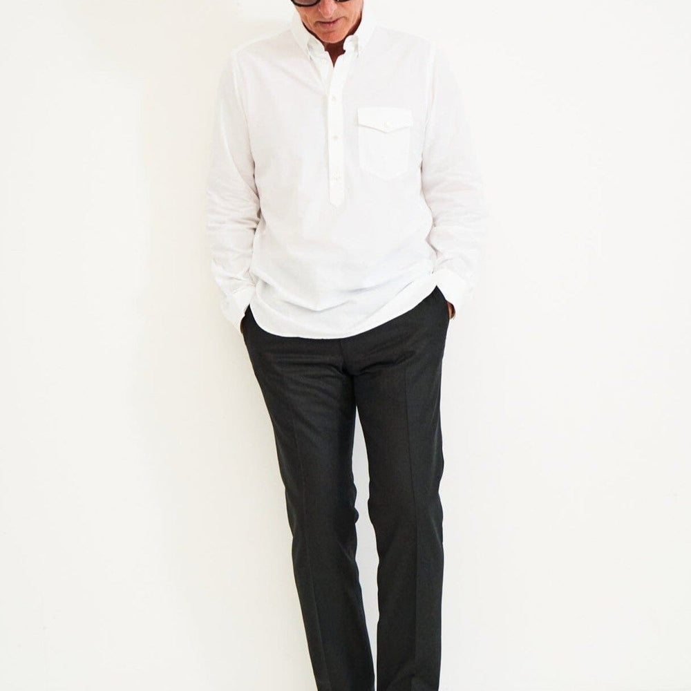 
                  
                    Recycled Italian White Oxford Modern Button-down Popover Shirt
                  
                