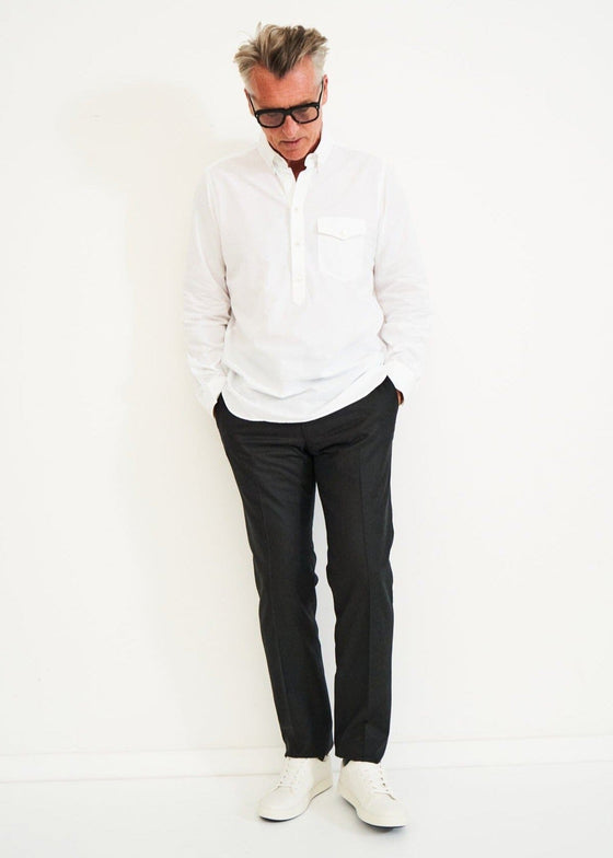 Recycled Italian White Oxford Modern Button-down Popover Shirt