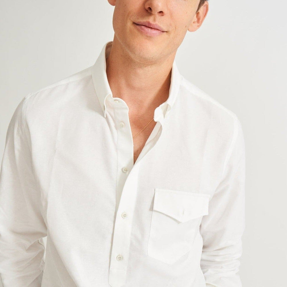 Recycled Italian White Oxford Modern Button-down Popover Shirt