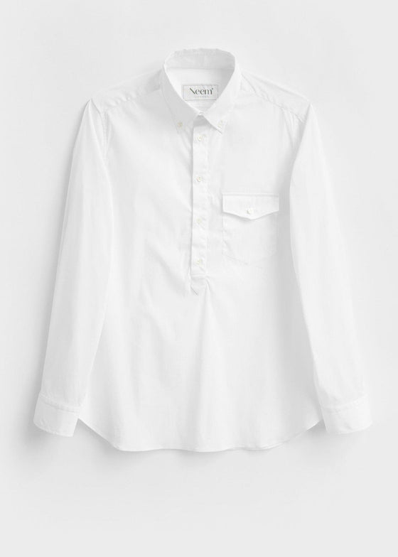 Recycled Italian White Oxford Modern Button-down Popover Shirt