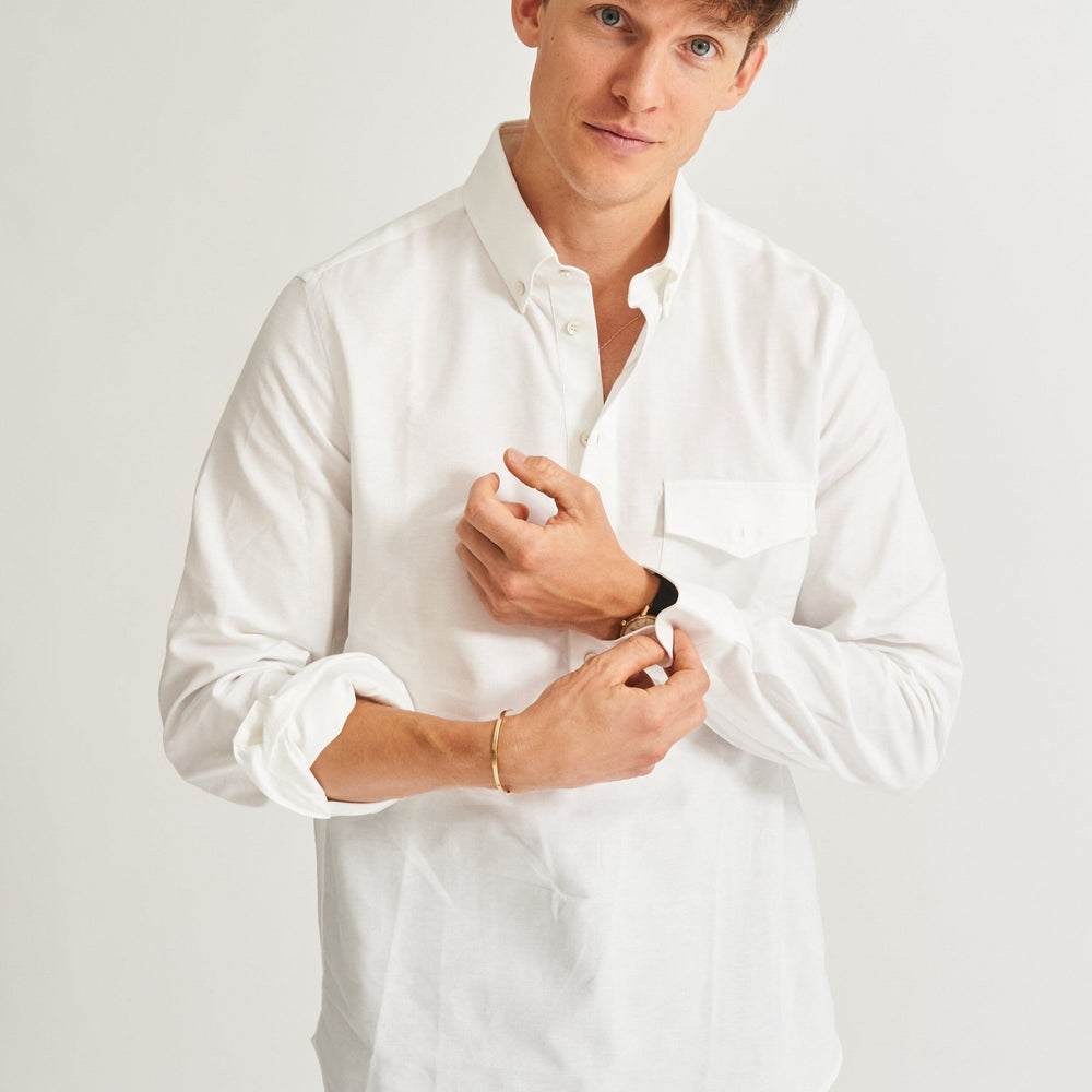 
                  
                    Recycled Italian White Oxford Modern Button-down Popover Shirt
                  
                