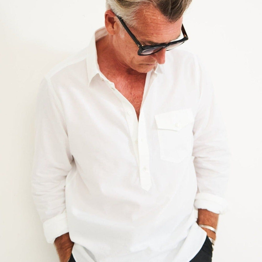 Recycled Italian White Oxford Modern Button-down Popover Shirt