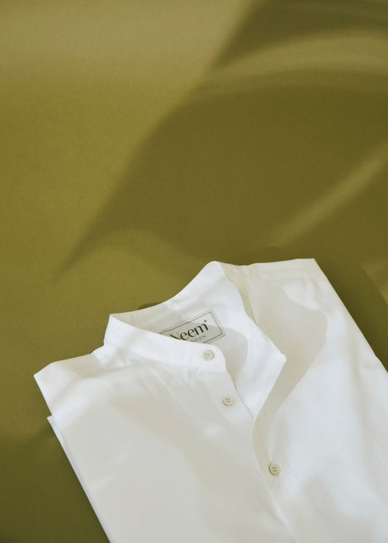 Regenerative Cotton Poplin White Nehru Shirt