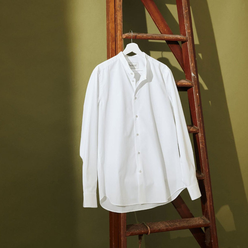 Regenerative Cotton Poplin White Nehru Shirt