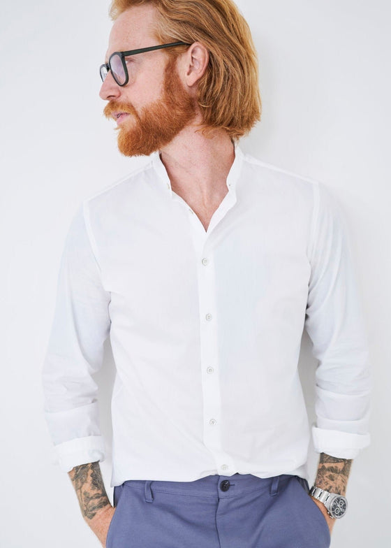 Regenerative Cotton Poplin White Nehru Shirt