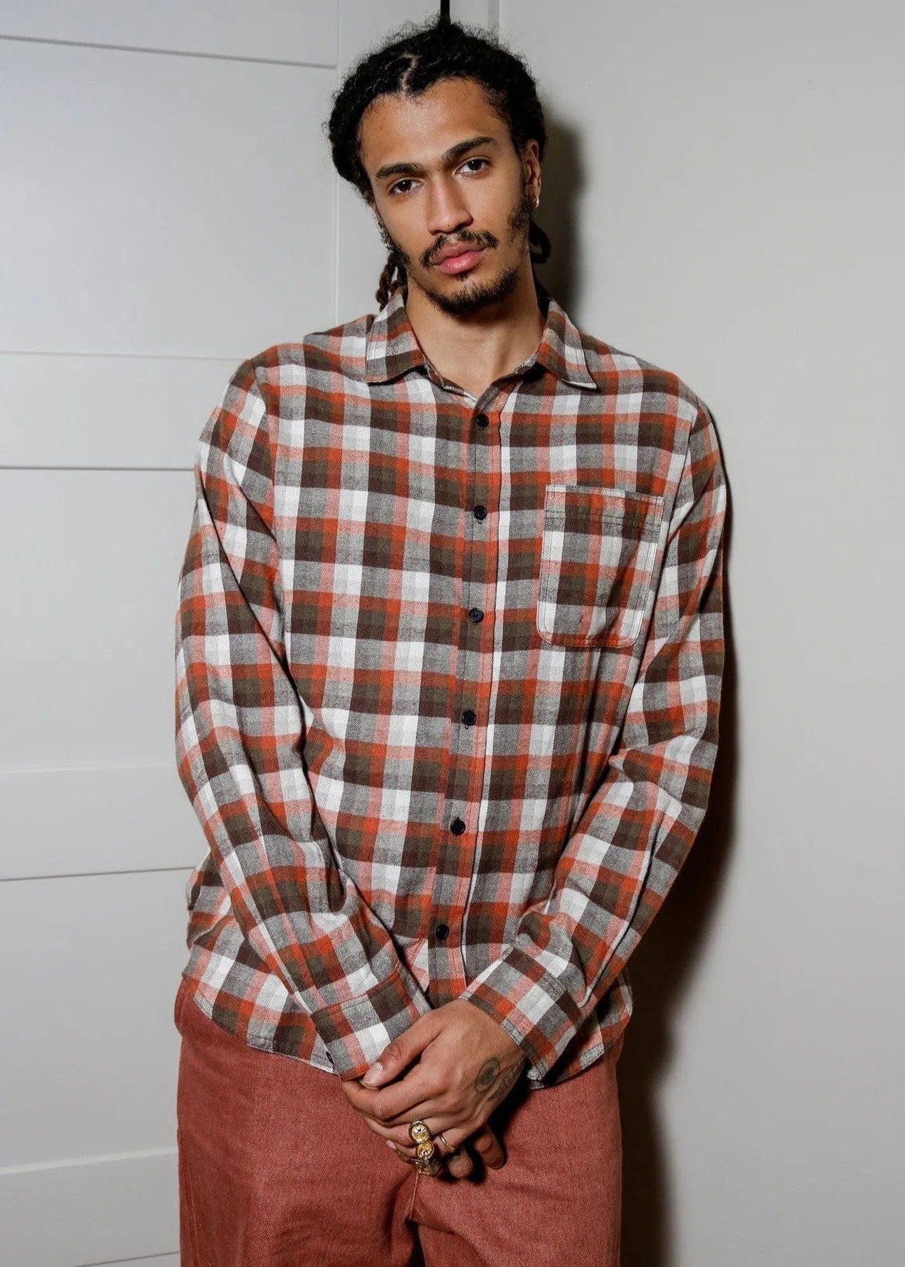 SANTI Organic Cotton Flannel Shirt - Oat Check