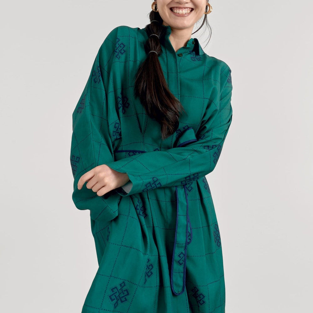 SEBA Tencel Dress - Green Eternal Knot Print