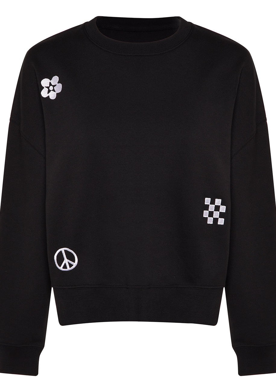 Women's Symbols Embroidered Sweatshirt - Black